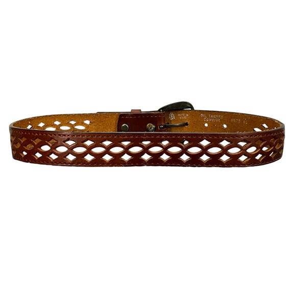 Vintage Brown Genuine Leather Belt Cut Out Tooled Women Large 27.5” - 31.5” - Picture 2 of 8